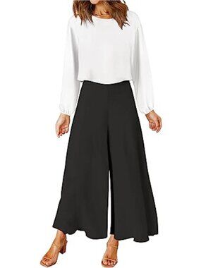 2 Piece Outfits Women's Crop Top Wide Leg Pants Set Long Sleeve